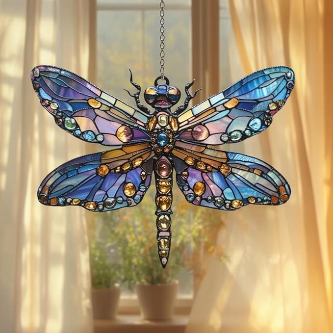 Dragonfly Acrylic Suncatcher, Bohemian Suncatchers for Window Hanging Ornament, Stained Glass Effect Indoor Outdoor Garden Decor for Dragonfly Lovers, Gifts for Mother's Day, Mom, Grandma, Wife, Women