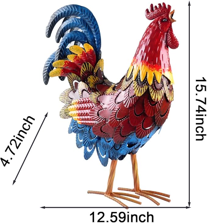 Metal Rooster Statue Garden Chicken Sculpture Decoration Metal Yard Art for Yard Outdoor Indoor Decoration (#B)