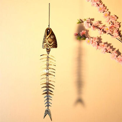 Fish Windchime Retro Fishbone Wind Chime Ornaments Vintage Metal Wind Bell Outdoor Soothing Melody for Garden Home Yard Porch Hanging Decor
