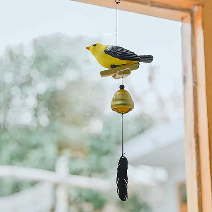 MrMrKura Bird Wind Chimes, Metal Wind Bell Pendent for Outside Hanging Wind Chime with Feather Ornament for Bless Garden Backyard Home Decor (Yellow)