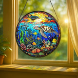 Stained Glass Window Hanging - Rainbow Colored Dragonfly in Floral Frame 9.8in Sun Catchers Indoor Stained Glass Panels Wall Decor for Mom Wife Lovers Festive