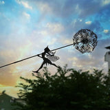 Fcteap Flower Fairy Dancing with Dandelion Garden Art Sculpture Stainless Steel Statue Christmas Halloween Decoration for Outdoor Yard Courtyard Lawn Patio Metal Ornaments (Long Travel)