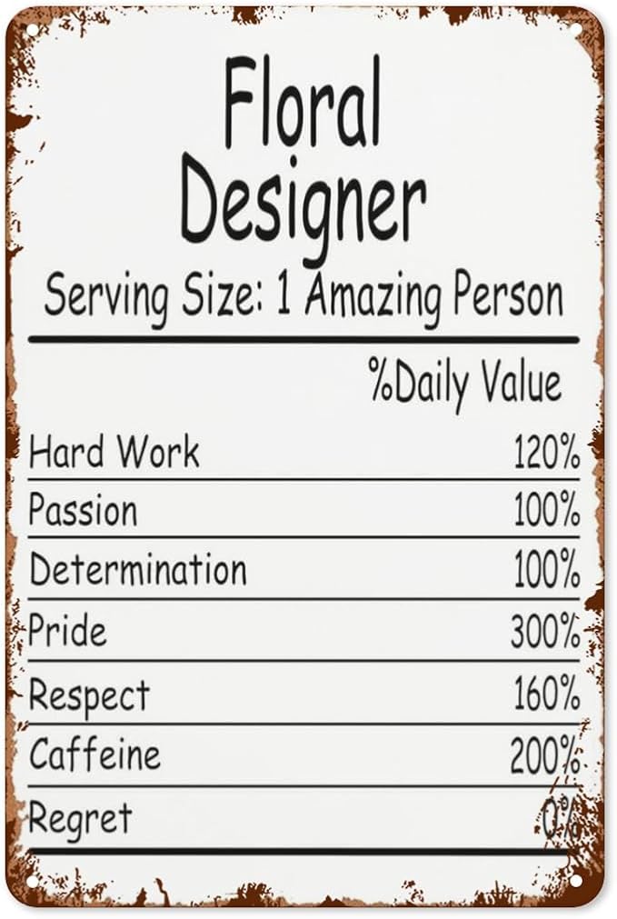 Vintage Tin Wall Decor Sign Floral Designer Amazing Person Daily Value for Home,Garden,Patio,Office,Classroom,Kitchen & More! 8x12 Inches,Retro Metal Art with Funny Quotes