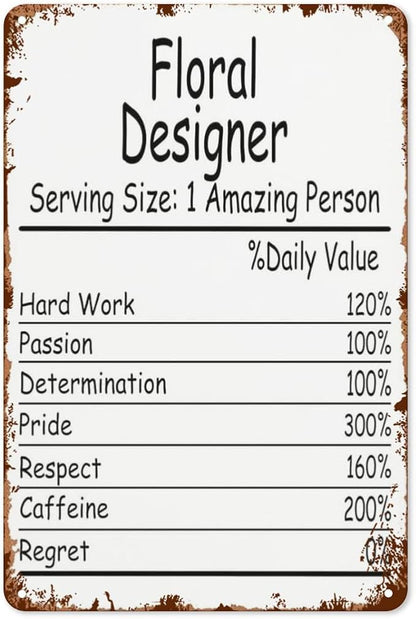 Vintage Tin Wall Decor Sign Floral Designer Amazing Person Daily Value for Home,Garden,Patio,Office,Classroom,Kitchen & More! 8x12 Inches,Retro Metal Art with Funny Quotes