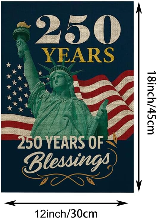 ZXvZYT 250 Years America Blessings Garden Flag,Statue of Liberty Design,USA 250th Anniversary Patriotic Design Flags Banner Double Sided Flax Outdoor Yard Decorative(12"x 18")