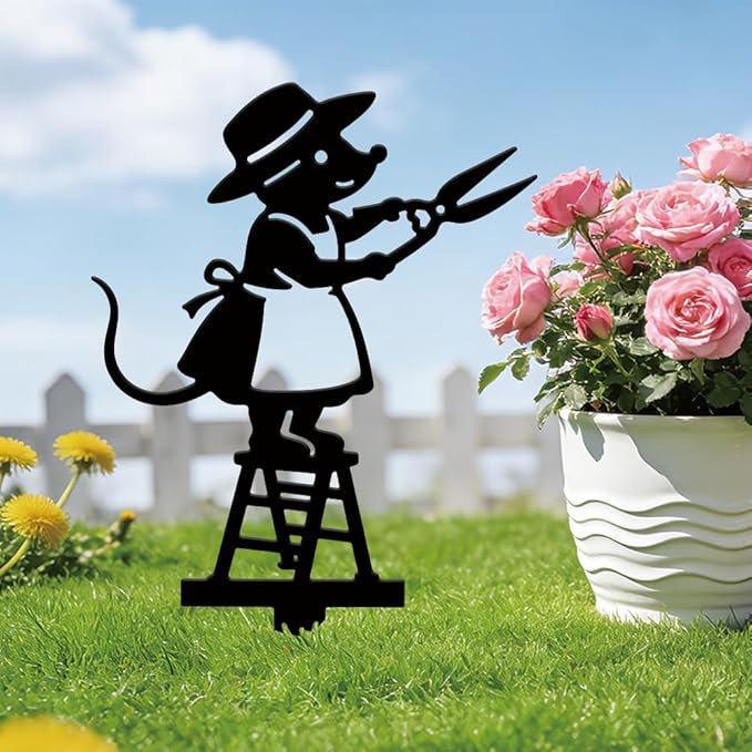 SUPERDANT Metal Mouse Garden Decor for Outside Cute Yard Stakes for Decorations Outdoor Statues Iron Art Stake Decorative Silhouette Lawn Ornament Patio Porch Farmhouse Decoration Gifts