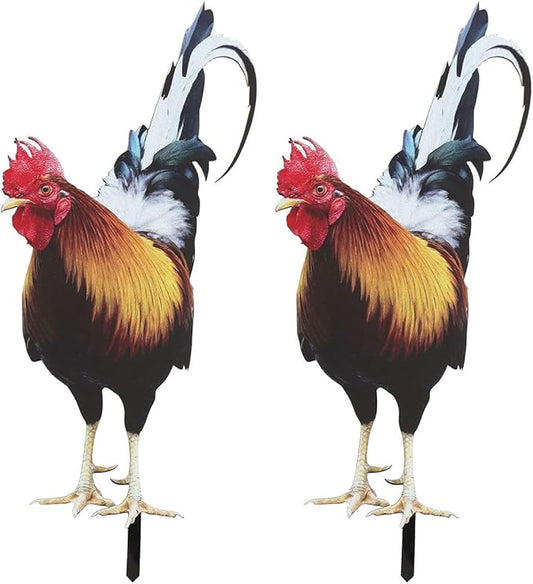 Bad Piggies Acrylic Rooster Yard Chicken Outdoor Garden Stakes Animal Chicken Statues Yard Art Rooster Garden Decor for Pathway Patio Lawn Ornament, Rooster Stakes - Flat Not 3D (2 PCS, Pattern A)