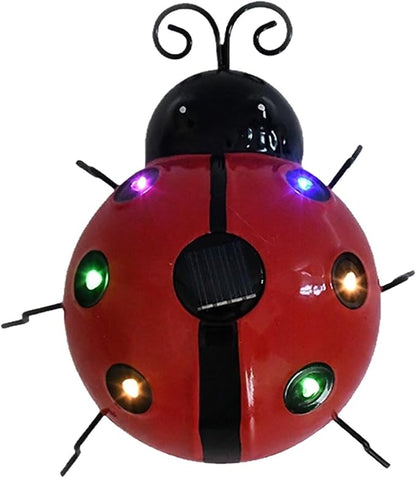 Solar Ladybug Lights Metal Garden Decor for Outside Cute Ladybugs Yard Art Lawn Ornaments Sculptures & Statues with Solar Lights Outdoor Fence Decoration for Patio