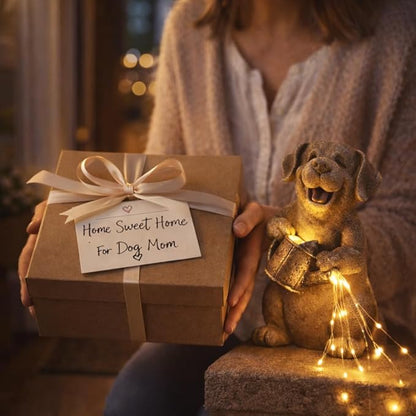 Lavezee Garden Dog Statue with String Lights, Puppy Garden Statue Outdoor for Patio Lawn Porch Walkway, Ideal Gifts for Dog Lovers Women Mom Grandma
