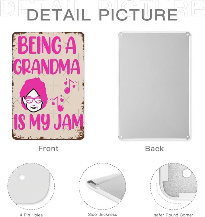 Vintage Tin Signs Being A Grandma Is My Jam for Room,Patio,Office,Yard & More Retro Metal Wall Decor,8x12 Inch Funny Quotes & Gothic Designs