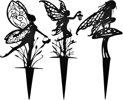 Tipmant Metal Iron Art Decoration Flower Fairy Silhouette Decorative Stakes Statues Ornament Crafts for Outdoor Gardens, Yard, Courtyards, Parks, Lawns, Potted Plants, Corridors etc. – 3 Pack
