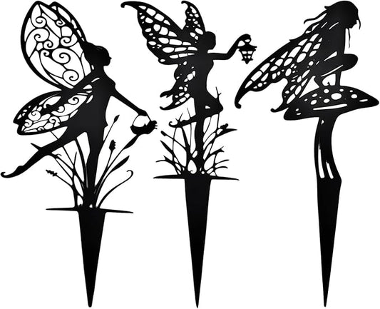 Tipmant Metal Iron Art Decoration Flower Fairy Silhouette Decorative Stakes Statues Ornament Crafts for Outdoor Gardens, Yard, Courtyards, Parks, Lawns, Potted Plants, Corridors etc. – 3 Pack