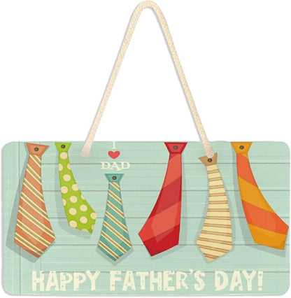 ALAZA Happy Father's Day Color Tie Wood Sign Wall Art Hanging Rustic Plaque Board Decor for Home Front Door Farmhouse Porch Garden Yard Sign 6"x11"