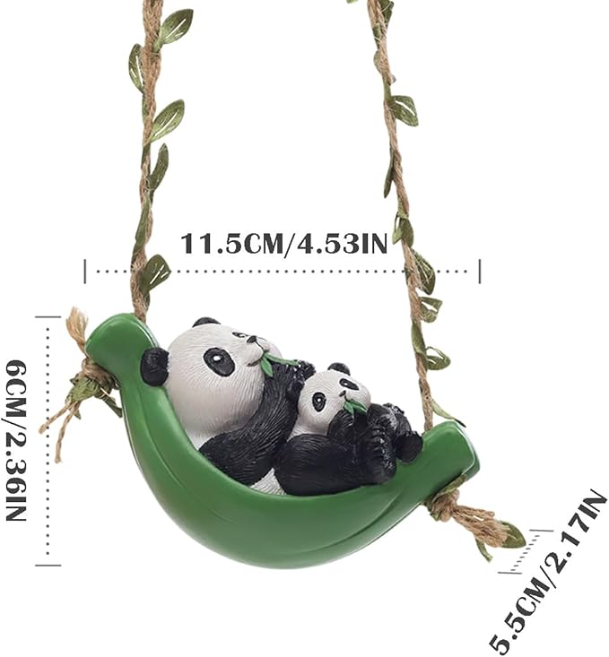 Swing Animals Garden Statue Outdoor Decor, Resin Hanging Animals Figurine Tree Ornaments Yard Art Sculpture for Stump Branch Patio Lawn Decorations (Mom & Baby Panda)