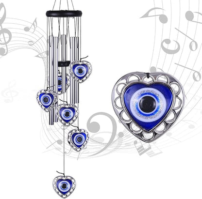 Blue Evil Eye Heart-Shaped Wind Chimes Outdoor Decor, Mobile Evil Eye Windcatcher, Heart Evil Eye Wind Bells, Blue Evil Eye Amulet Wind Chimes for Home, Gift for Mom, Balcony, Patio, Garden Decoration