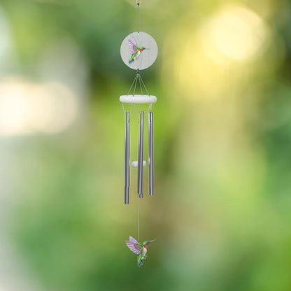 Red Carpet Studios Windchimes - Garden Gifts Farmhouse Style Whitewashed Painted Wind Chime, 30.75" Long, Hummingbird