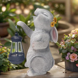 Garden Statue Solar Garden Decor Solar Rabbit with LED Light Outdoor Easter Decorations for Home, Patio, Yard,Lawn Ornaments Waterproof Resin Figurine Christmas Mother's Day Gifts（9.8 Inch）