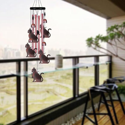 Outdoor Cats Wind Chimes Indoor Decor - Hand-Made Mobile Romantic Windcatcher, Cat Chimes, 28" Cats Wind Chimes for Home, Balcony, Tree, Patio, Garden Decoration, Gift for Mom(4 Tubes, 5 Cats)