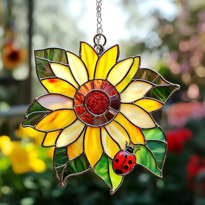 Sunflower Flower Acrylic Suncatcher, Flower Suncatchers for Window Hangings, Stained Glass Effect Garden Decor, Gift for Mother's Day, Mom, Grandma, Wife, Women