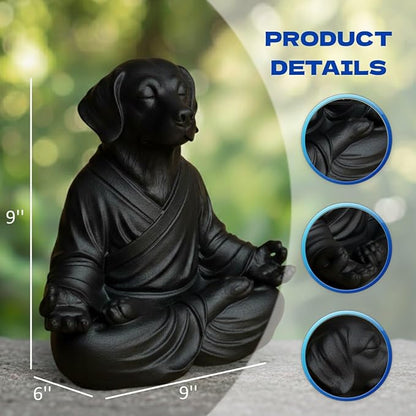 OLOMA Zen Meditating Dog Garden Statue Solid Concrete Stone Sculpture with Protective Resin Coating Durable Heavy Outdoor Indoor Decorative Accent for Lawn Patio Spiritual Meditation Space Display