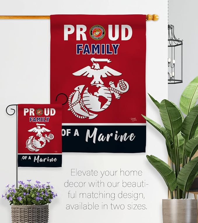 Proud Family Marines Garden Flag - Armed Forces Marine Corps USMC Semper Fi United State American Military Veteran Retire Official - House Banner Small Yard Gift Double-Sided Made in USA 13 X 18.5