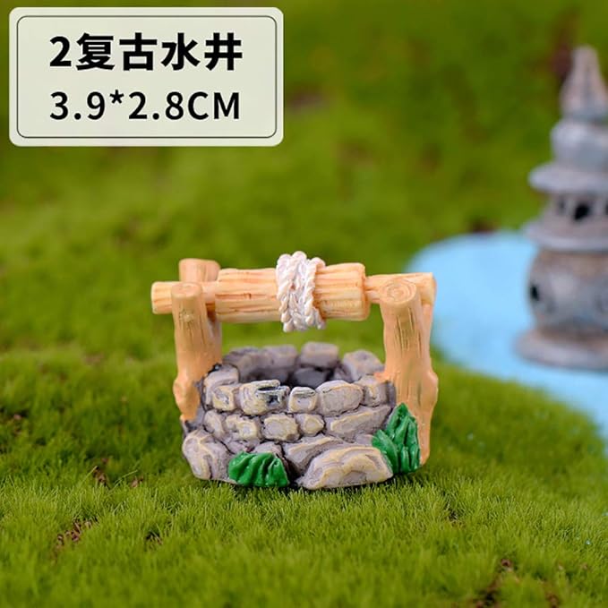MAOMIA 8 Pcs Mini Lighthouse Water Well Bridge Figurines Miniature Gardening Pool Lawn Running Water Terrarium Stone Bridge Figurine Micro Landscape Indoors Outdoors Decorative Accessory