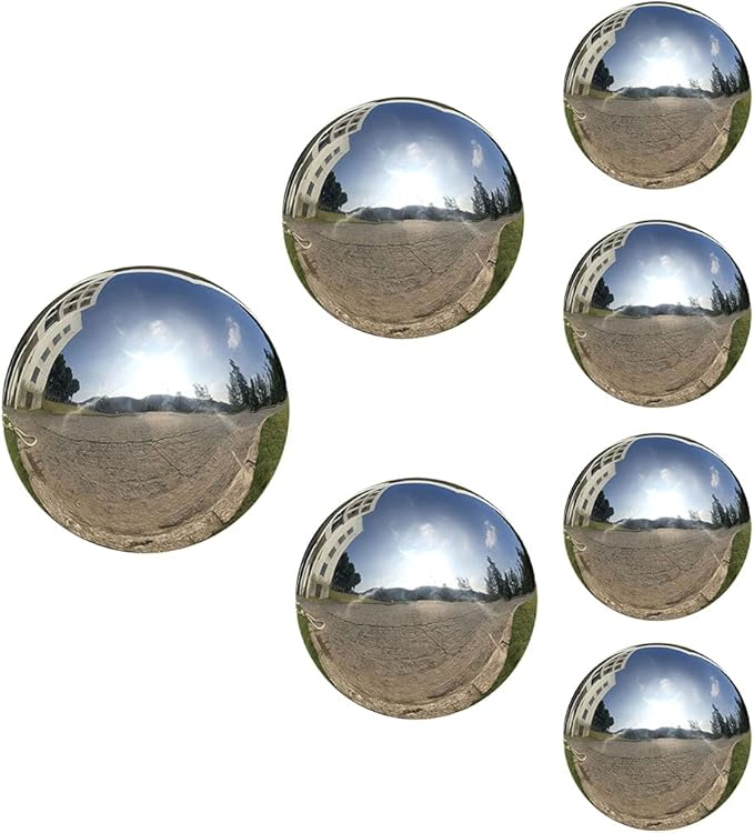 7pcs 4x2.5in/2x3in/1x3.9in Diameter Gazing Ball,Silver Stainless Steel Polished Reflective Smooth Garden Sphere Globe Mirror,Colorful and Shiny Addition to Any Garden or Home
