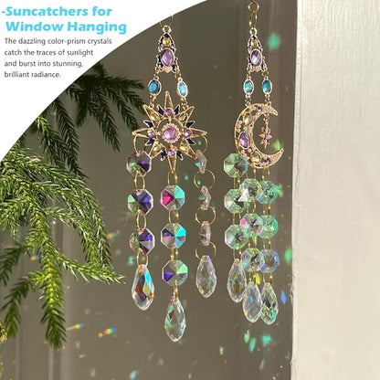 Crystal Suncatcher, Sun Catcher Crystals for Window Hanging, Crystal Wind Chimes Outdoor Indoor Decoration, Hanging Crystals Prism Suncatcher for Garden Decor Wedding Party (Sun)