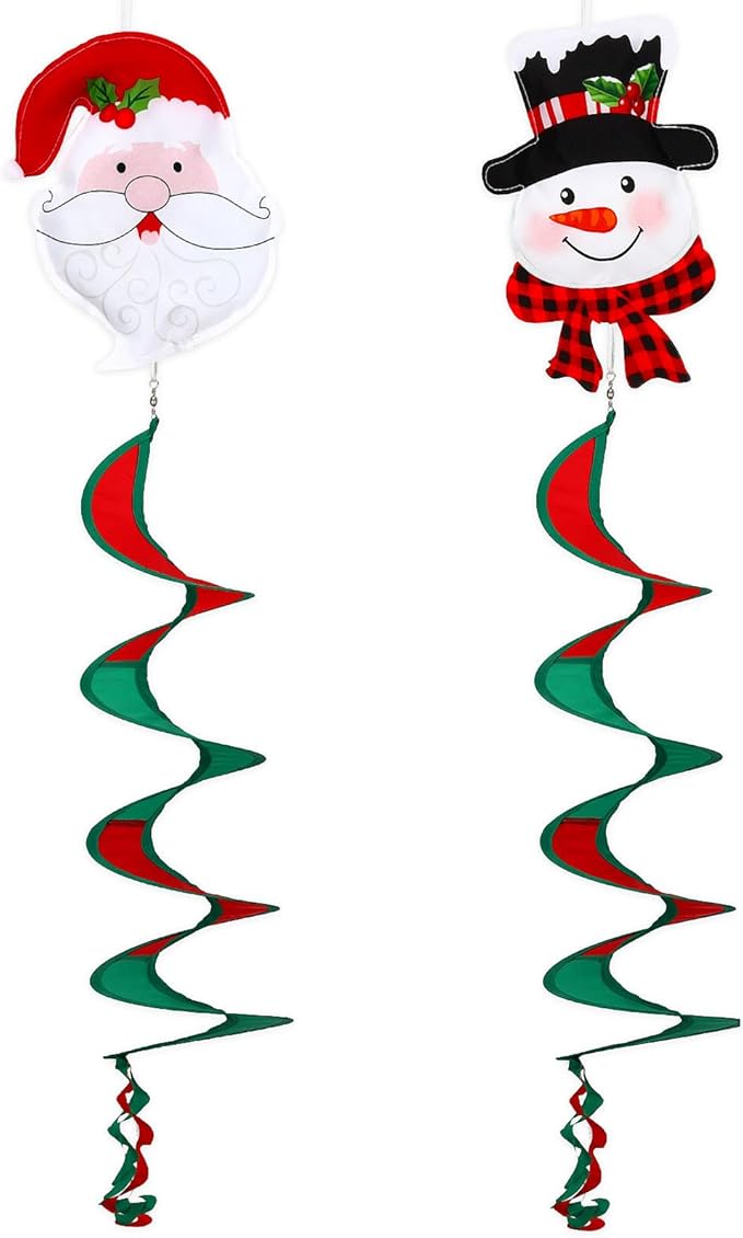 NOVWANG 2 Pcs Christmas Wind Spinners, 40 Inch Christmas Santa Snowman Wind Spinners Winter Outdoor Hanging Decorations for Holiday Indoor Outdoor Yard Patio Lawn Garden Decor