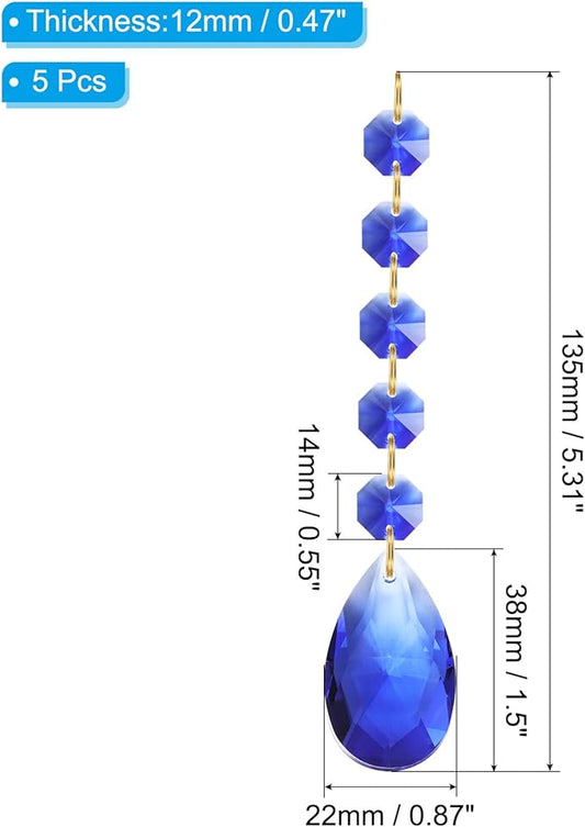 PATIKIL Teardrop Crystal Chandelier Pendants Beads, 5 Pack 135mm Length 38mm Chandelier Prisms Parts Ornaments Hanging Beads for DIY Arts Crafts Decoration, Blue