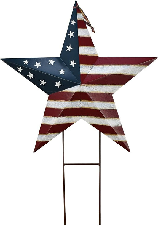 Linfevisi American Flag Star Yard Signs 23.5 Inch Metal Patriotic Barn Stars Garden Stakes US Flag Outdoor 4th of July Decorations Memorial Day Yard Art Lawn Ornaments Patio for Outside