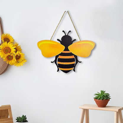 MACLARONX Wooden Bumble Bee Decor 12" Large Honey Bee Cutouts Wall Sign Crafts for Porch front door Home Patio Yard Garden Home Decorations
