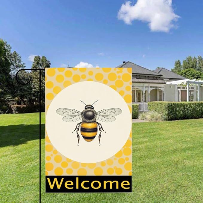 Gkyygk Welcome Yellow Bee Garden Flag 12 x 18 Inch Double Sided Welcome Banners Farmhouse Holiday Outside Decor Burlap Yard Flag