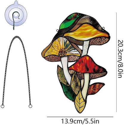 Mushrooms Window Hanging,Stained Acrylic Mushroom Sun Catcher for Home Office Wall Window Decor