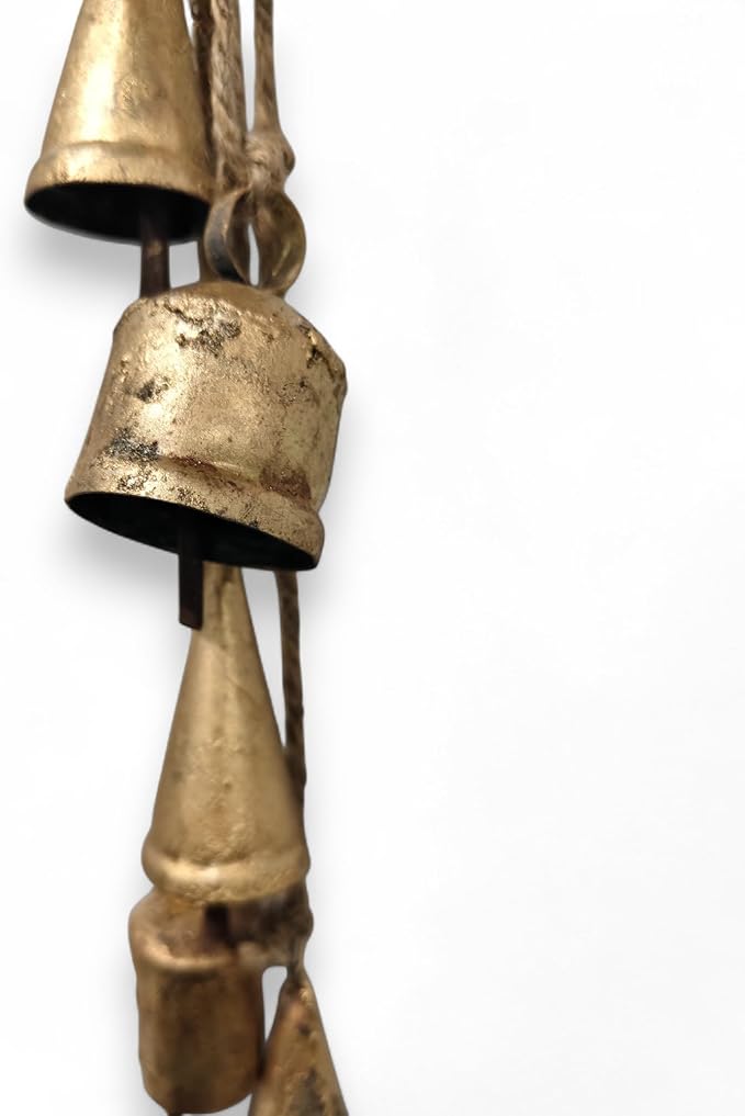 Rustic Iron Metal Bells Hanging Wind Chimes | Set of 6 Vintage Bells for Outdoor & Indoor Patio Garden Decor | 40 cm Length