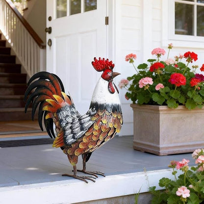 Kircust Garden Rooster Statues & Sculpture, Metal Chicken Animal Yard Art Lawn Ornament Figurines Artwork for Outdoor, Patio,Backyard and Home Kitchen Decoration