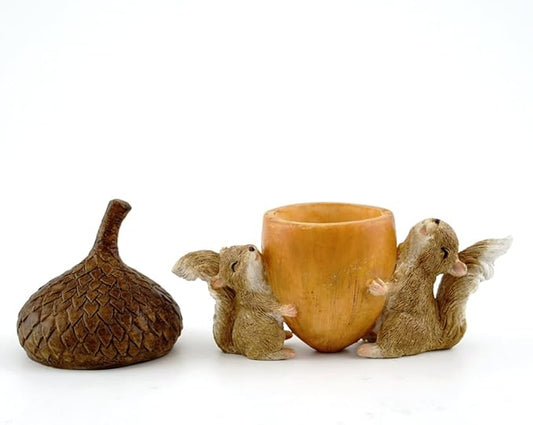 Top Collection Miniature Garden Squirrels Carrying Acorn Trinket Box with Secret Compartment Decor, Small