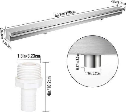 Pool Waterfall Fountains, Stainless Steel Rectangular Pool Waterfall Spillway with Pipe Connector for Indoor/Outdoor Decorative (59.1 Inch)