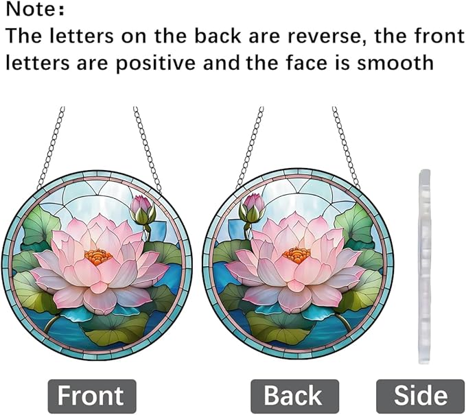 Lotus Stained Window Hangings with Chain – Acrylic Lotus Leaf Flowers Ornament for Garden, Patio and Indoor Decor, Housewarming Gift for Mom, Grandma and Plants Lovers