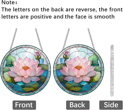 Lotus Stained Window Hangings with Chain – Acrylic Lotus Leaf Flowers Ornament for Garden, Patio and Indoor Decor, Housewarming Gift for Mom, Grandma and Plants Lovers