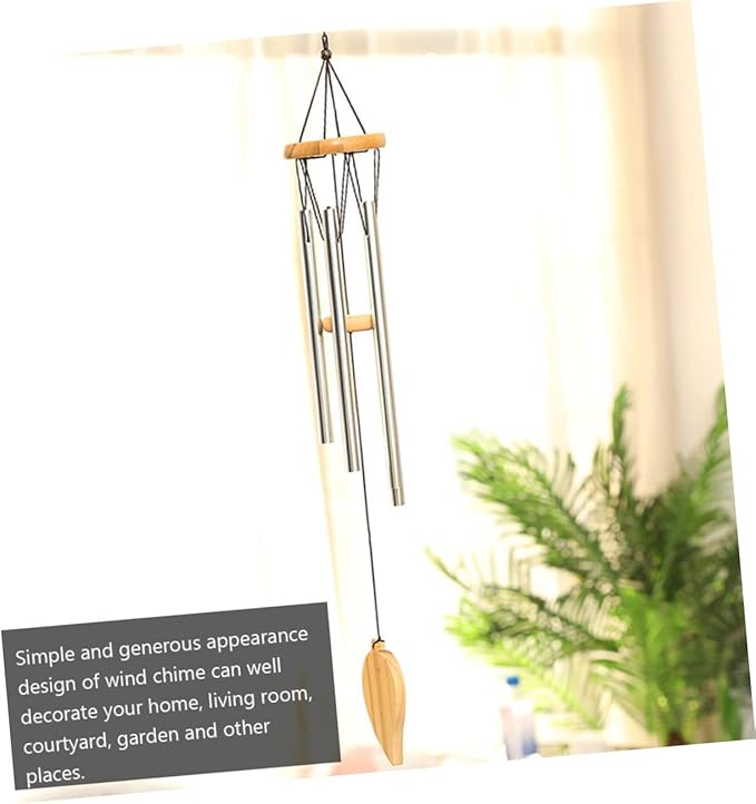 VANZACK 1Pc Aluminum Tube Wind Chime Beautiful Hanging Craft for Garden Decor Silver Color Birthday Durable Outdoor Bell for Courtyards Patios and Backyards
