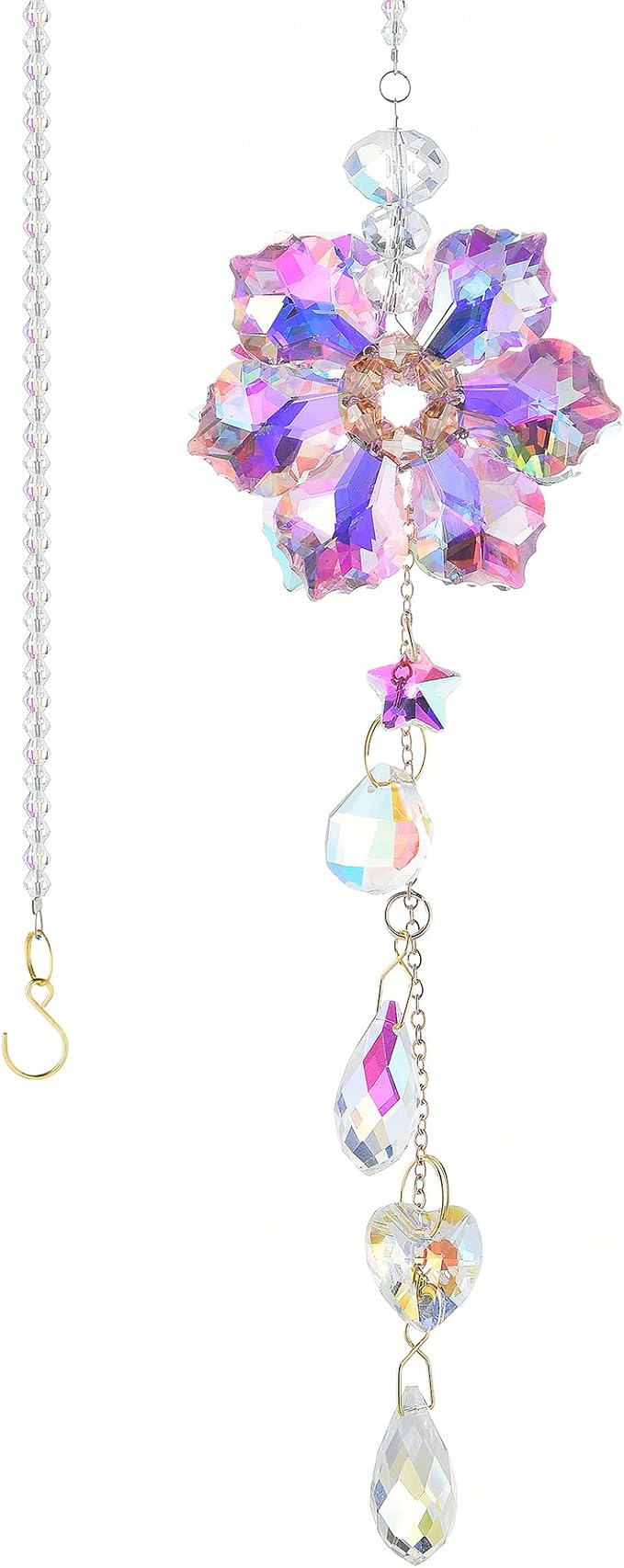 Crystal Flower Sun Catcher, Hanging Sunlight Catcher, Sun Catcher Crystals, Hanging Crystals for Decoration, Window Decoration, Birthday Gift (Pink)