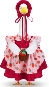 Abbylike Spring Porch Goose Outfit Strawberry Porch Goose Skirt Costume Clothes Fits Large 23'' Cement Statue for Summer Garden Outdoor Yard Lawn Patio Decorations