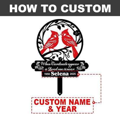 Personalized Cemetery Memorial Metal Stakes, Cardinals Memorial Grave Markers,Graden Decorations for Loss of Mother Father, Outdoor Sympathy Decor Gift