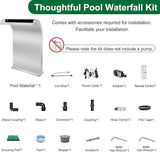 LONGRUN Waterfall Spillway Stainless Steel S-Shaped Pool Fountain, RF & APP Controled Colorful LED Light Pond Waterfalls for Indoor Outdoor Garden Rockery Koi Pond Swimming Pools-20 Height