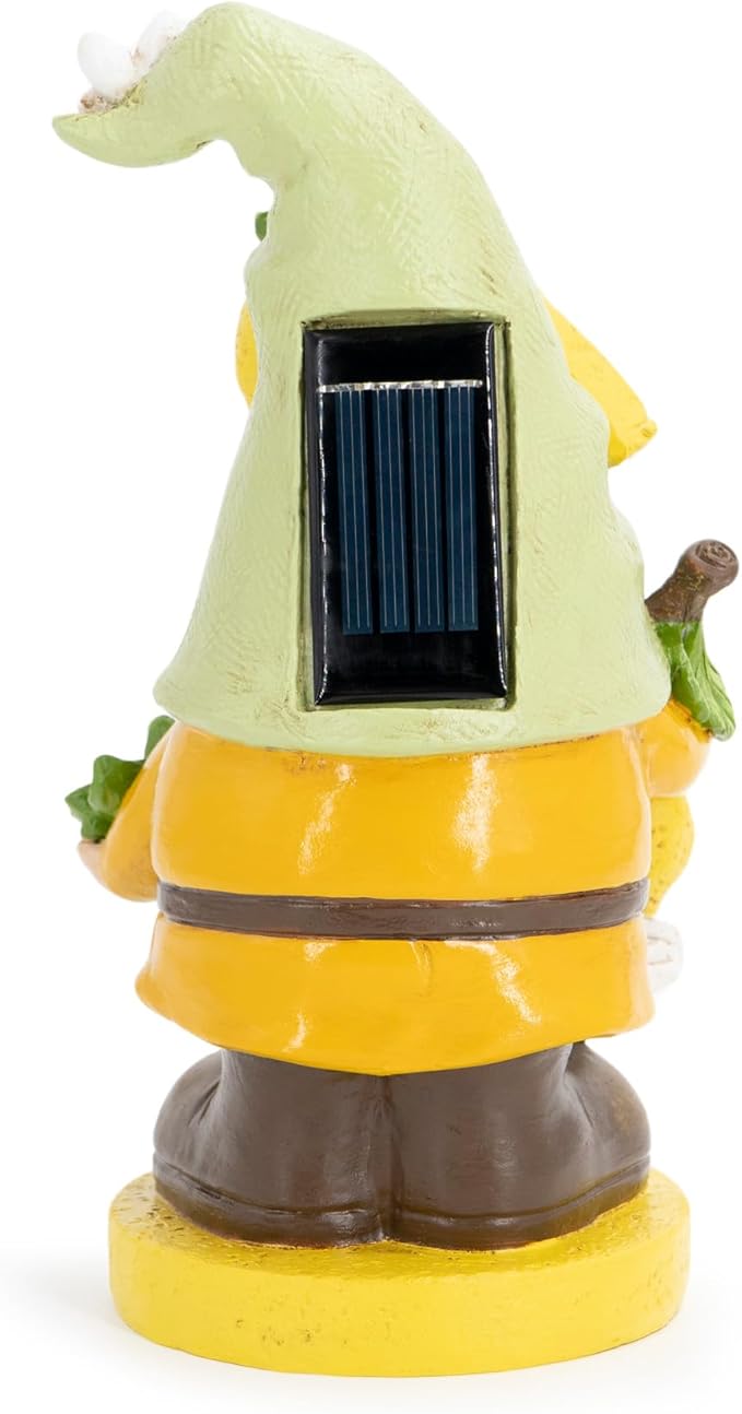 basen Solar Powered Garden Gnome Decor with Lemon Theme, Waterproof Outdoor Lawn Ornaments with Auto On/Off Light, Resin Figurine for Patio, Yard, Pathway, Porch Landscape Lighting Decorations