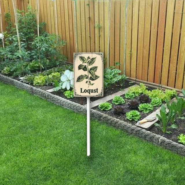 Uptell Vintage Aluminum Loqust Fruit Signs Yard Sign with Stake for Garden Fruit Garden Label Stakes Plant Markers for Outdoor Plants Waterproof 8x12 inch