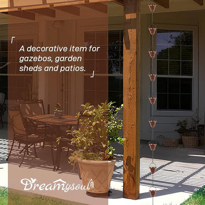 dreamysoul Copper Rain Chains for Outside, 10.43FT with 12 Cups Rain Catcher Chains for Downspout Gutters, Eaves Drainage