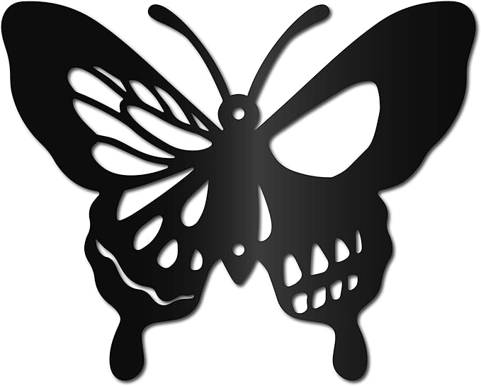 CREATCABIN Moth Metal Wall Decor Black Skull Metal Wall Art Hanging Ornament Iron Butterfly Wall Decoration Sculpture Butterfly Boho Home Decor for Modern Farmhouse Rustic Home Bathroom 8 x 6.3Inch