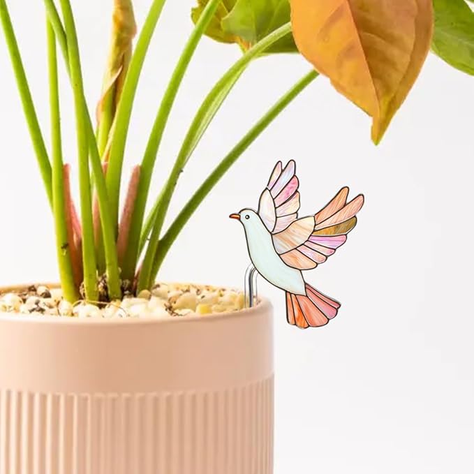 JOONOR 2 Pieces Stained Acrylic Bird Butterfly Flower Pot Hugger Cute Animal Butterfly Bird Statue for Planter Hanger Decorations Outdoor Fairy Garden Planter Edge Accessories,Style C